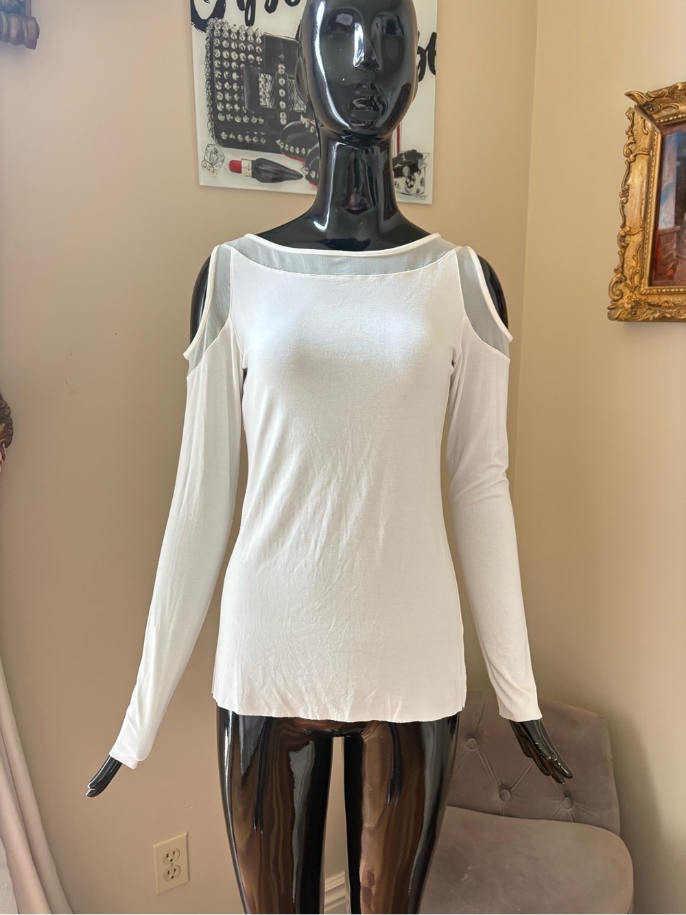 Bailey 44 White Cold-Shoulder Long-Sleeve Top